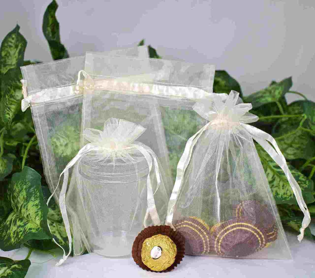 12 pcs-White Organza Pouches 5" x 7"