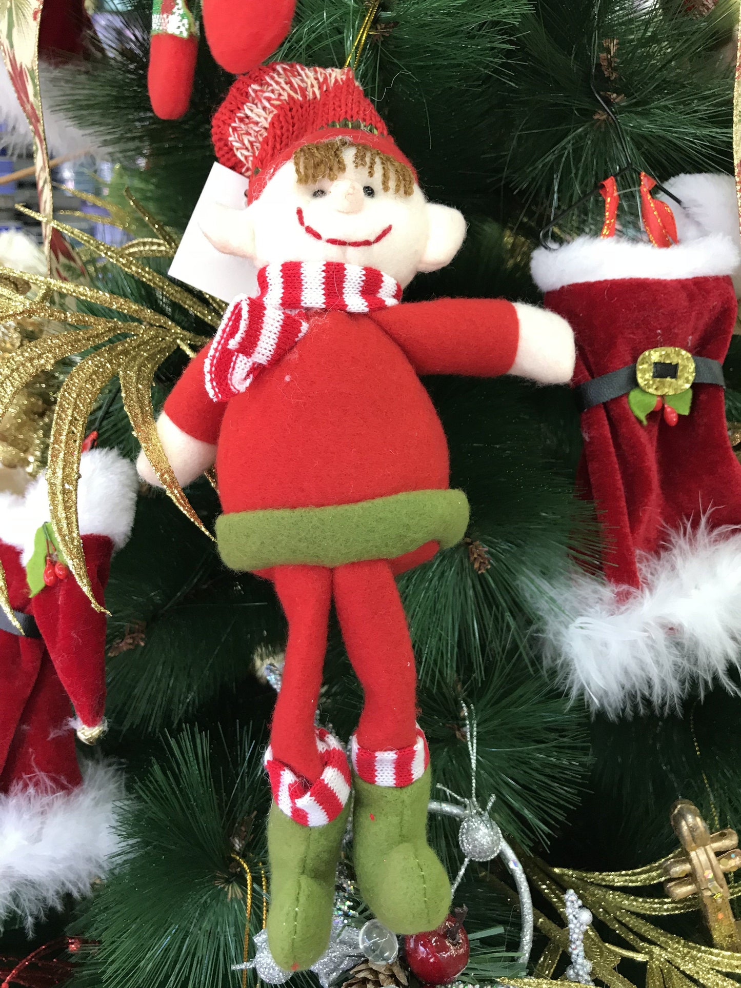 Christmas Santa Helper Elf Doll with Jingle Bell Tree & Home Decoration