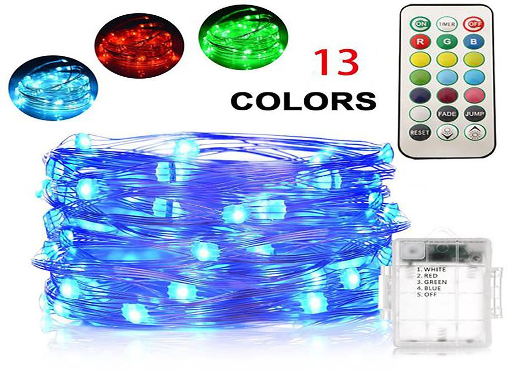 13 Multi Color LED String Lights,Battery Powered Changing String Lights With Remote,50 leds Indoor Decorative Silver Wire Lights for Bedroom, Patio,Outdoor Garden & Stroller