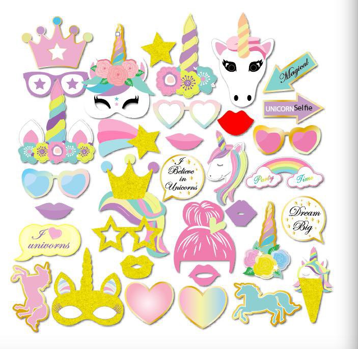 Unicorn Photo Booth Props (35 Pcs)