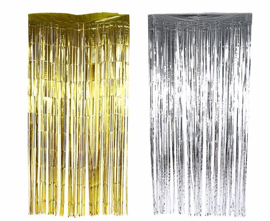 3.2 ft x 9.8 ft Metallic Tinsel Foil Fringe Curtains for Party Photo Backdrop (1 pc)