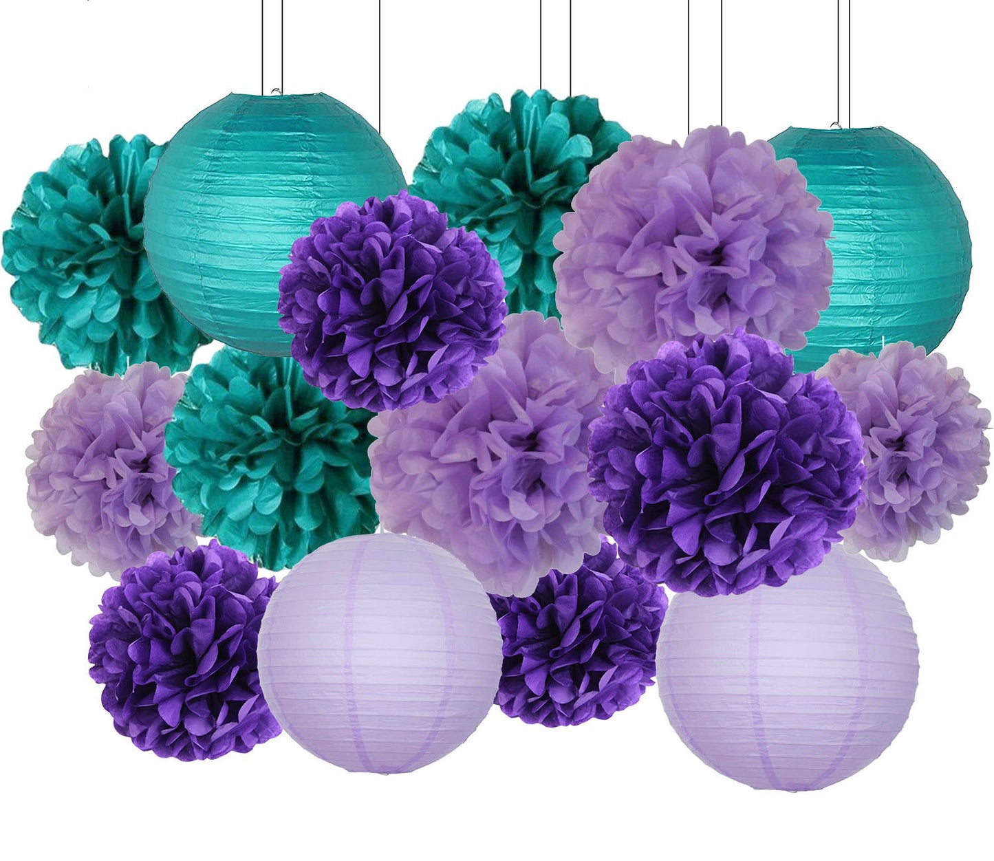 16pcs Mermaid Pom Pom Paper Lanterns