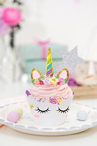 Unicorn Cupcake Toppers and Wrappers Double Sided (Unicorn/Rainbow) (12 pcs)