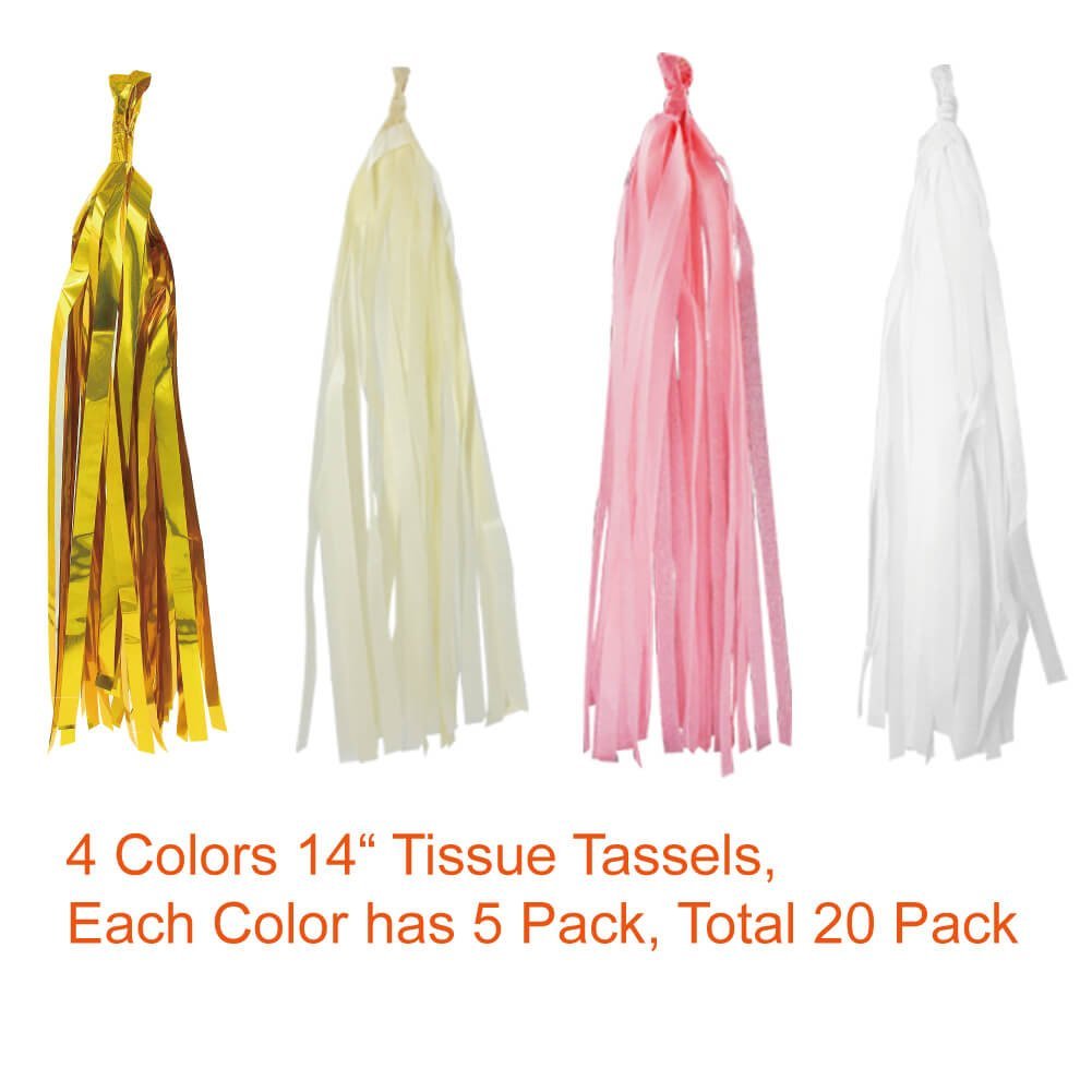 Pink and Gold Party Supplies with Tissue Pom Tassel Garland Party Decorations (35 pcs)