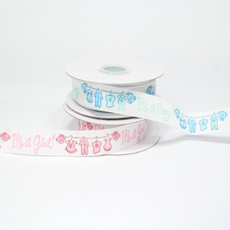 10 yds, 5/8" Grosgrain It's a Boy and It's a Girl Clothesline