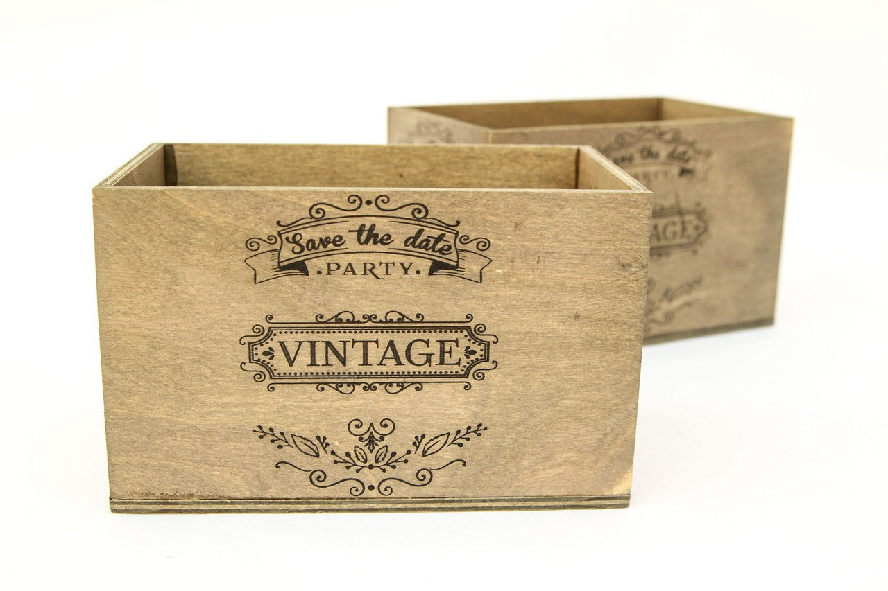 6" Sage Vintage Wooden Box "Save the Date"