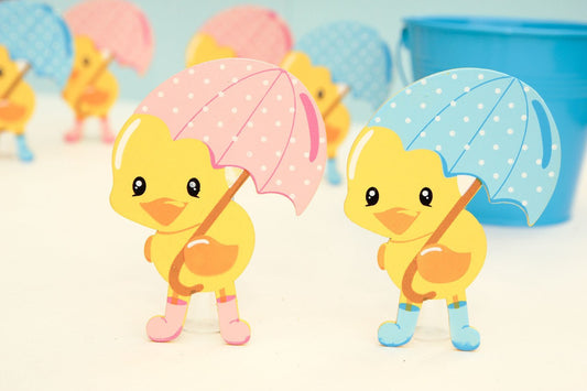 6 pcs- Wooden Polka-Dot Umbrella Duck