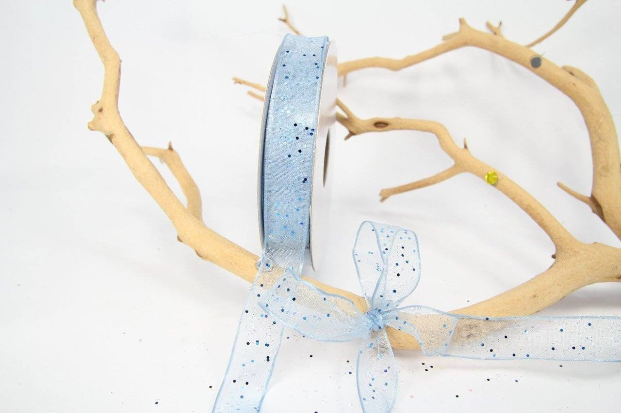 25 yards- Light Blue Glitter Wire Ribbon 5/8"