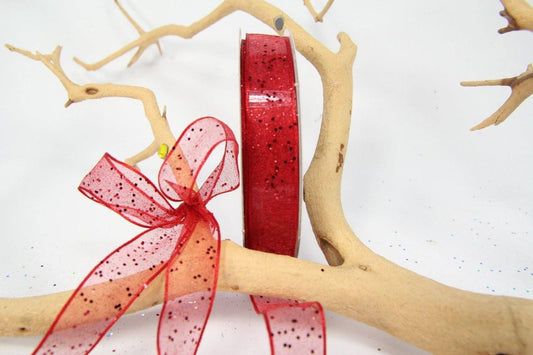25 yards- Red Glitter Wire Ribbon 5/8"