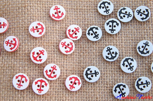 12 pcs- 1/2" Anchor Buttons (Navy/Red)