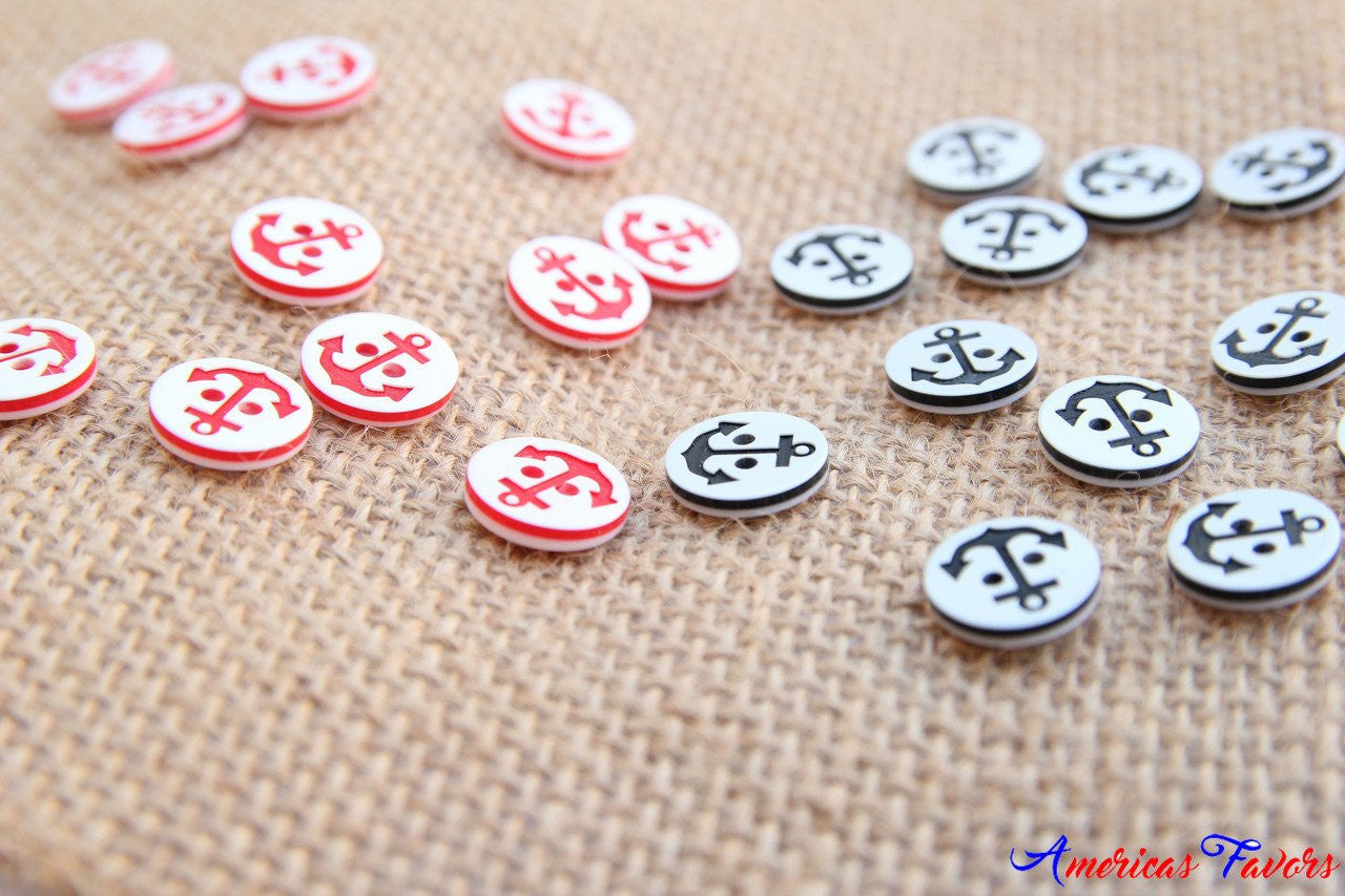 12 pcs- 1/2" Anchor Buttons (Navy/Red)