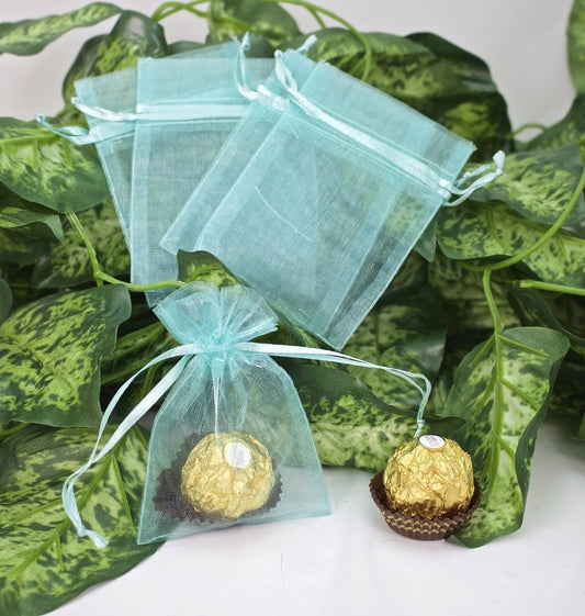 12 pcs-Aqua Organza Pouches 3"x 4"