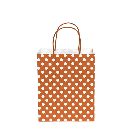 12 pcs- Polka Dots Orange Kraft Bag 8" x 10"