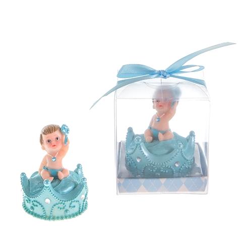 Baby Boy Sitting on Top of Crown with Pacifier Poly Resin in Gift/Favor Box