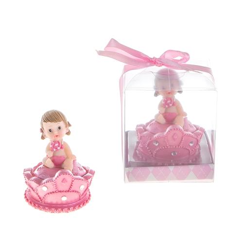 Princess Baby Girl Sitting on Top of Crown with Rattle Poly Resin in Gift/Favor Box