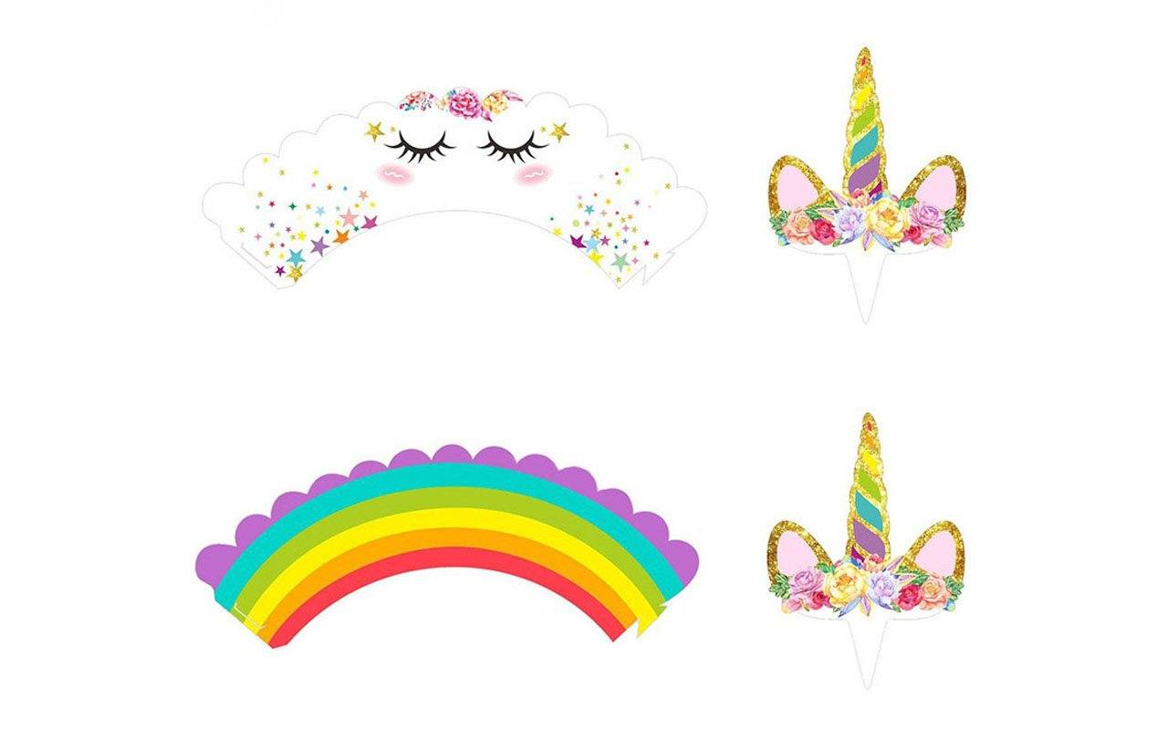 Unicorn Cupcake Toppers and Wrappers Double Sided (Unicorn/Rainbow) (12 pcs)