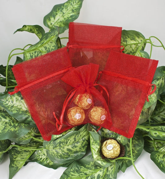 12 pcs-Burgundy Organza Pouches 4"x 5"