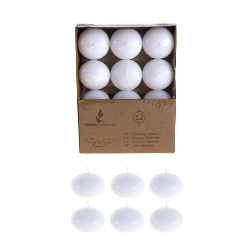 12 pcs- 1.5" Flat White Unscented Floating Candles
