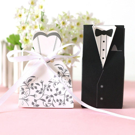 Pop-Up Collar Bow-Tie Suit Favor Box & A-Line White Dress Favor Box (12 pieces)