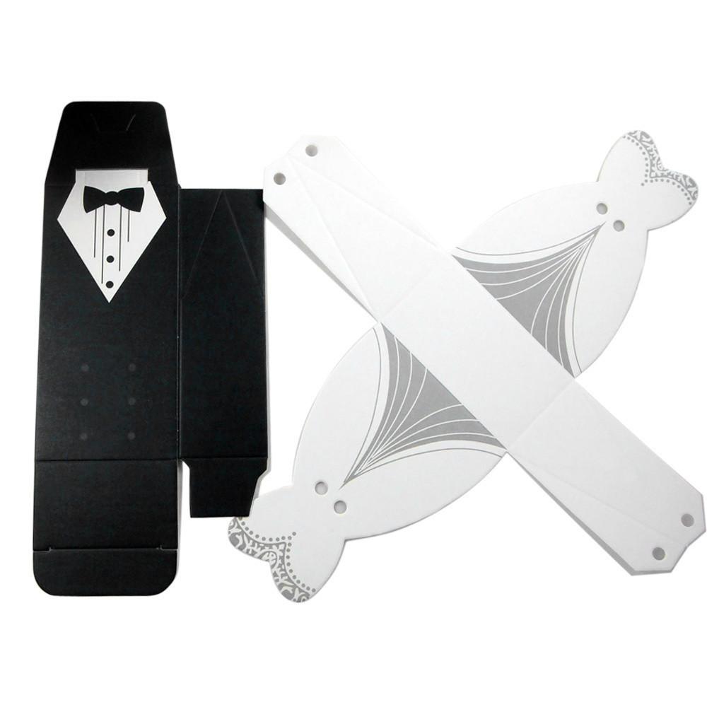 Pop-Up Collar Bow-Tie Suit Favor Box & A-Line White Dress Favor Box (12 pieces)