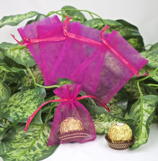 12 pcs-Fuchsia Organza Pouches 3"x 4"