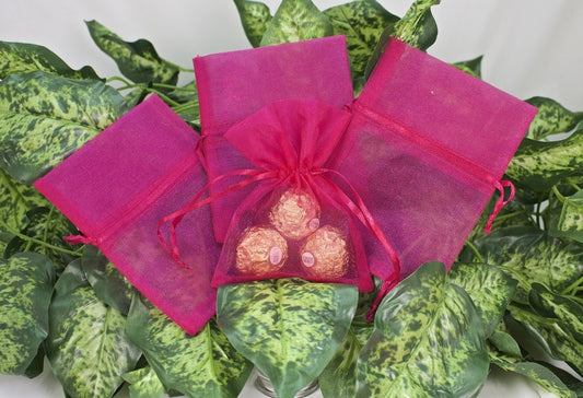 12 pcs-Fuchsia Organza Pouches 4"x 5"