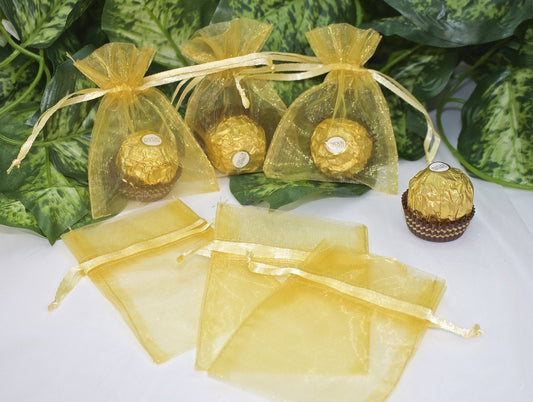 12 pcs-Gold Pouch Organza Pouches 3"x 4"