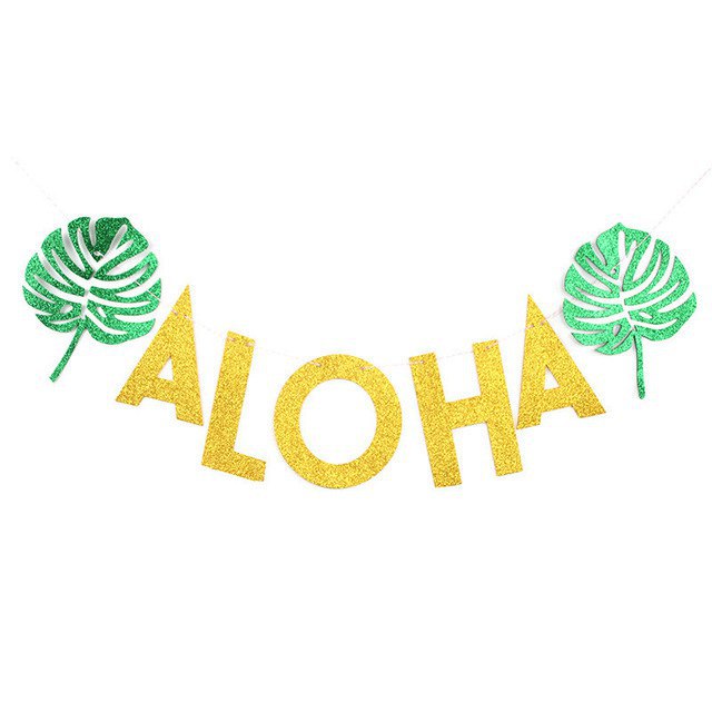 Hawaiian/Tropical Theme 'Aloha' Banner, Tassels, Balloons & Monstera Party Set