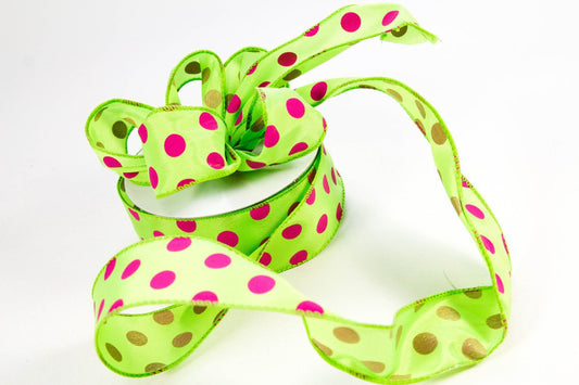 25 yds, 1.5" Satin Polka Dot Ribbon (Wired)