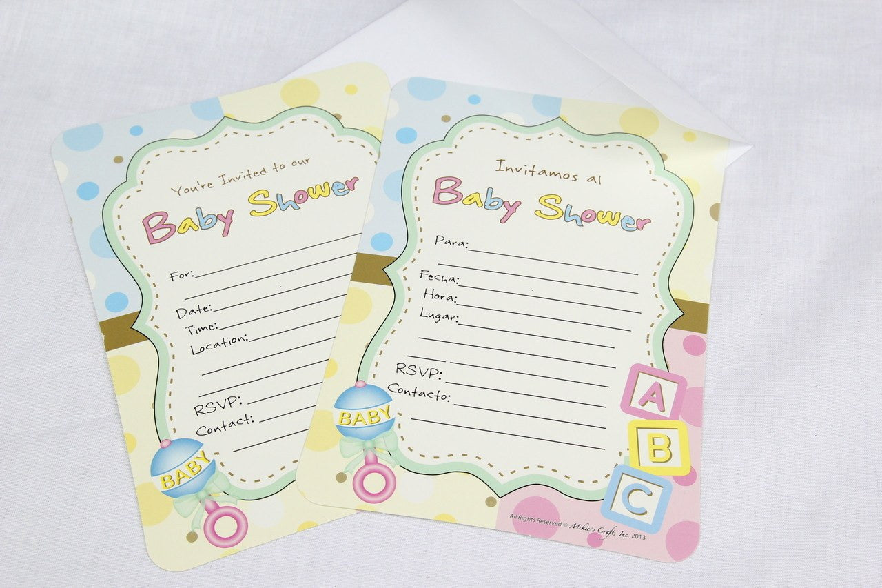 12 pcs-Baby Shower Invitation (Blocks and Rattle) English