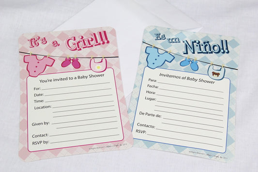 12 pcs-Girl Baby Shower Invitation (Baby Clothes) English