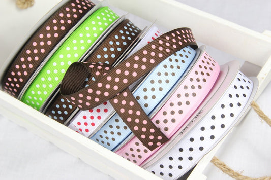 25yds, 5/8"-Satin Polka-dots