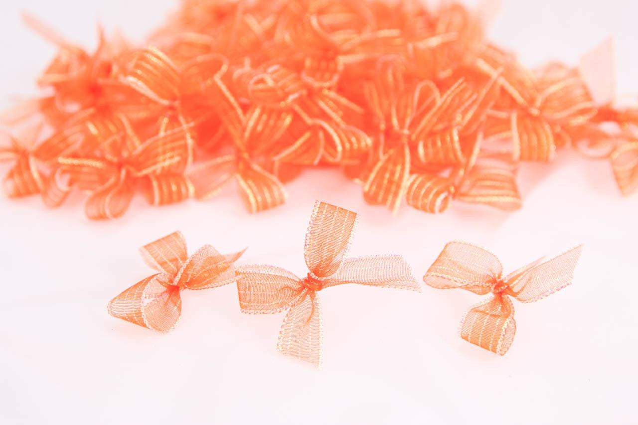50 pcs-Orange Pre-made Sparkling Bow