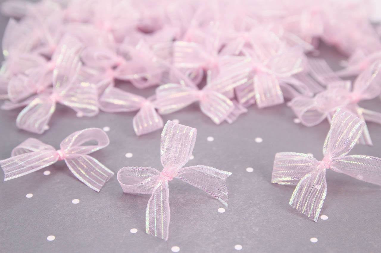 50 pcs-Premade Transparent Sparkling Bow