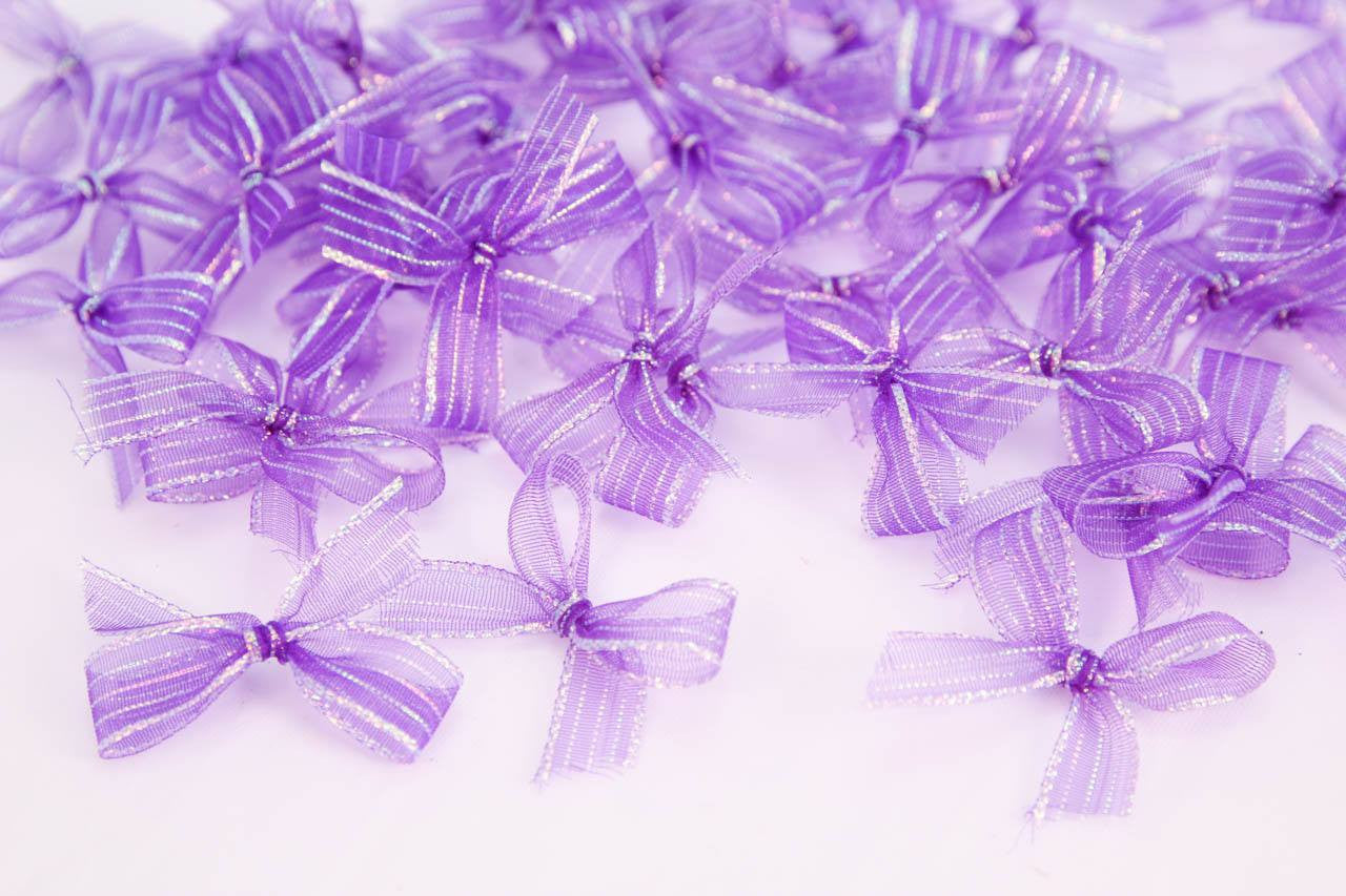 50 pcs-Purple Pre-made Sparkling Bow