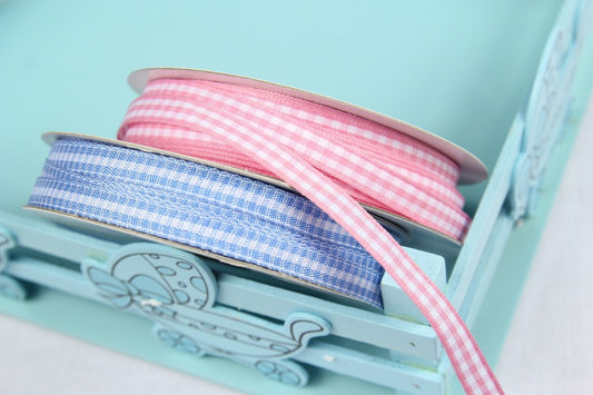 25 yds, 3/8"- Gingham Satin Ribbon