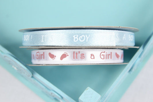 25 yds, 3/8"-It's a Girl/Boy Satin Feet Ribbon