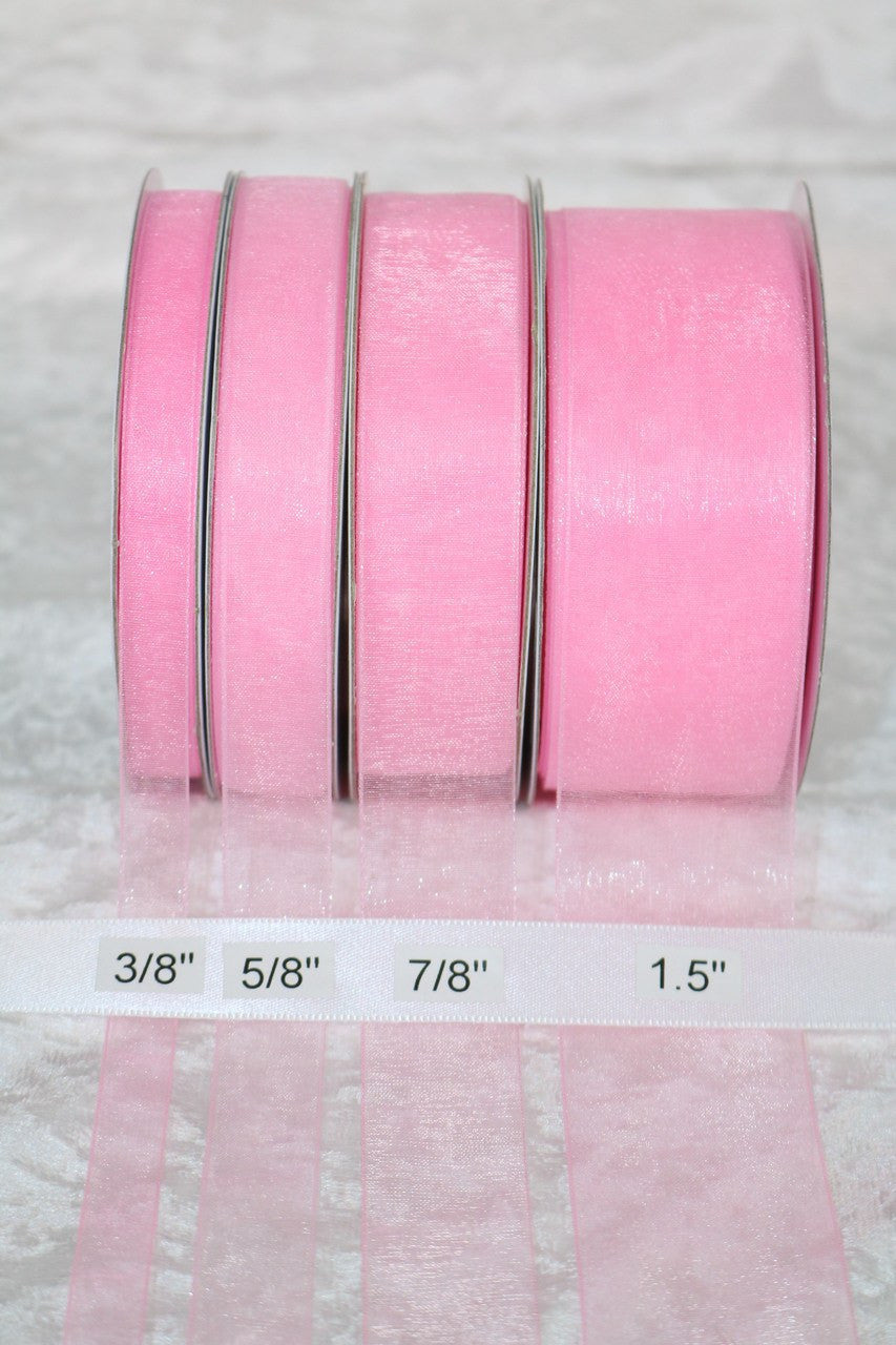 25 yards-Pink Organza Ribbon (3/8", 5/8", 7/8", 1.5" )