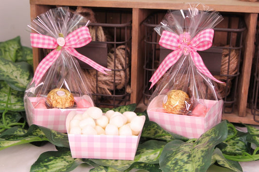 12 pcs-Tray Favor Box (Pink Gingham)
