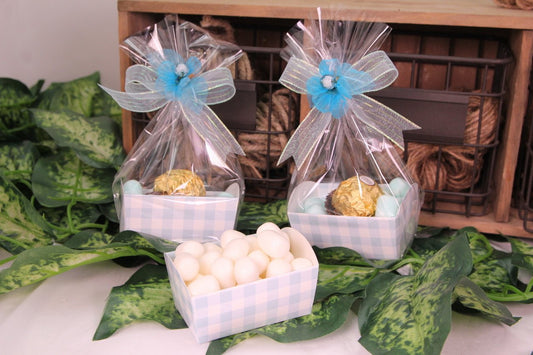 12 pcs-Tray Favor Box (Blue Gingham)