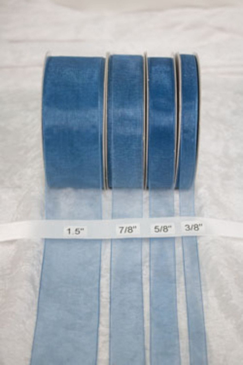 25 yards-Misty Blue Organza Ribbon (3/8", 5/8", 7/8", 1.5" )