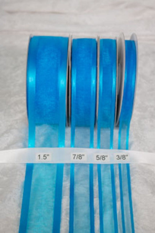 25 yards-Turquoise w/ Satin Trim Ribbon (3/8", 5/8", 7/8", 1.5" )