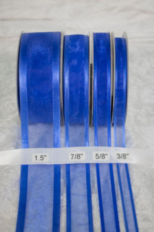 25 yards-Royal Blue w/ Satin Trim Ribbon (3/8", 5/8", 7/8", 1.5" )