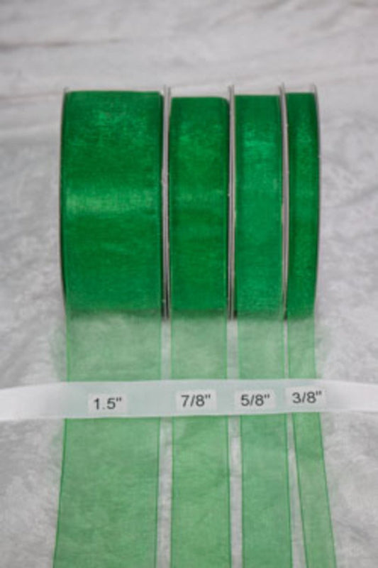 25 yards-Emerald Organza Ribbon (3/8", 5/8", 7/8", 1.5" )