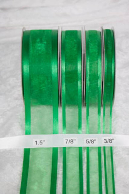 25 yards-Emerald w/ Satin Trim Ribbon (3/8", 5/8", 7/8", 1.5" )