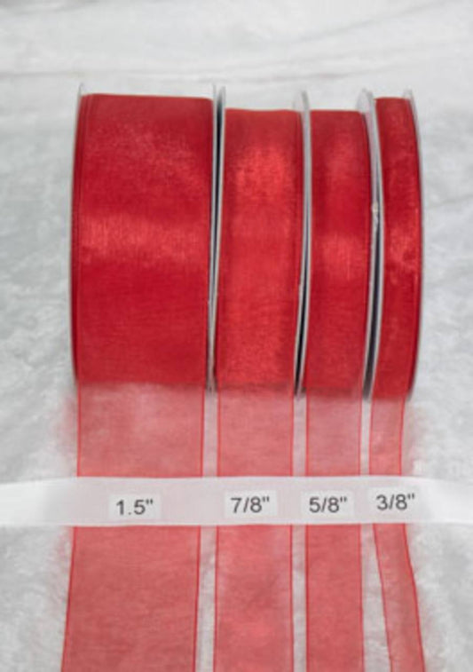 25 yards-Red Organza Ribbon (3/8", 5/8", 7/8", 1.5" )