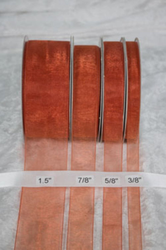 25 yards-Copper Organza Ribbon (3/8", 5/8", 7/8", 1.5" )