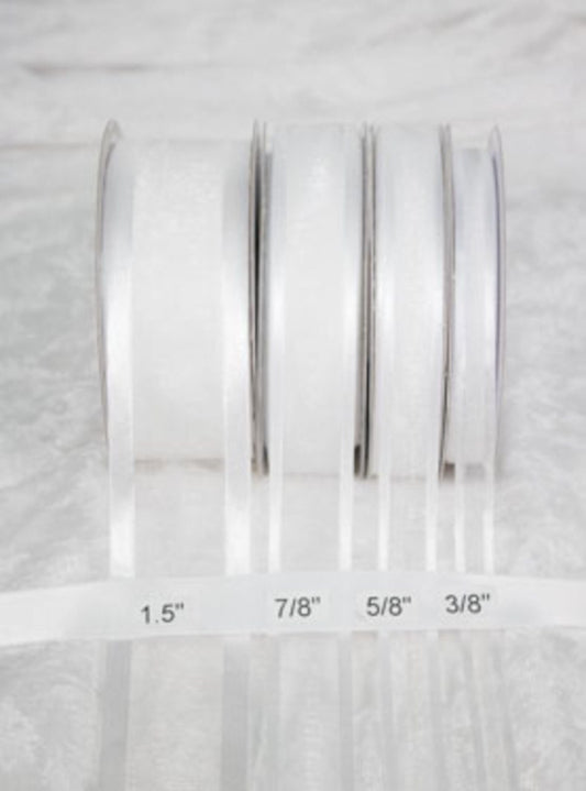 25 yards-White w/ Satin Trim Ribbon (3/8", 5/8", 7/8", 1.5" )
