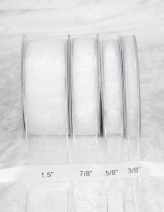 25 yards-White/Silver edge Organza Ribbon (3/8", 5/8", 7/8", 1.5" )