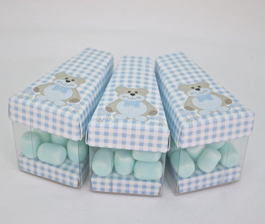 12 pcs-Italian Gingham Bear Cake Box Blue